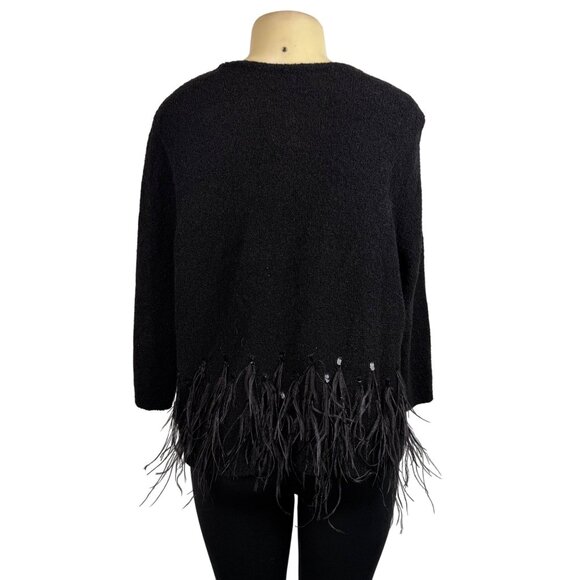 Chicos Womens Black Acrylic/Nylon/Wool Feather Trim Long Sleeve Cardigan Size 2 - Picture 4 of 11